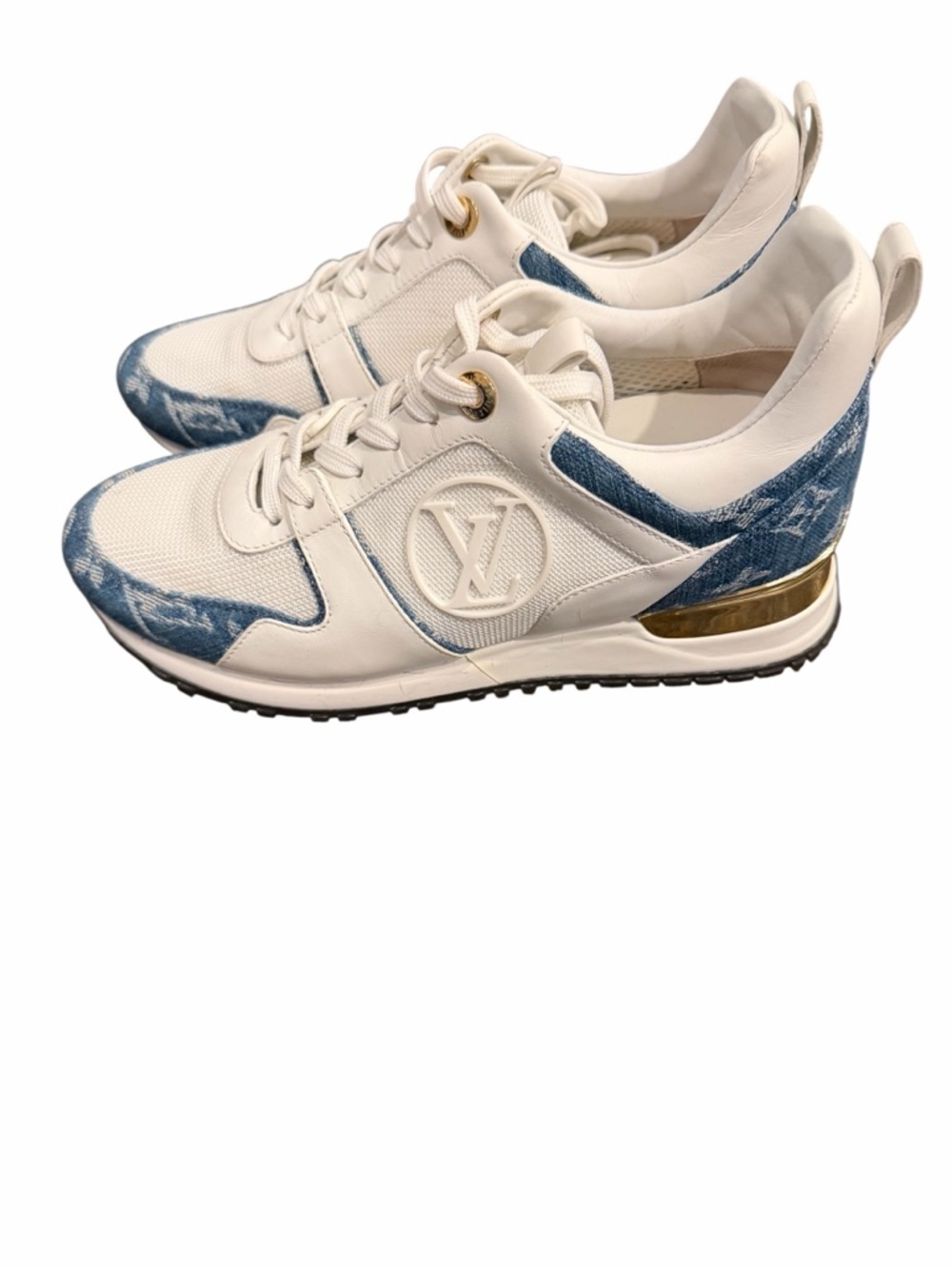 Louis Vuitton White & Blue Denim Runway Low-Top Sneakers size 35 1/2